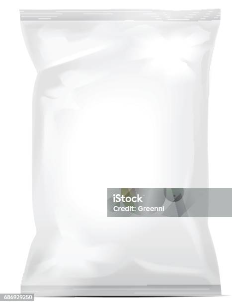 White Blank Foil Bag Packaging For Food Snack Coffee Cocoa Sweets Crackers Nuts Chips Realistic Plastic Pack Mock Up Stock Illustration - Download Image Now