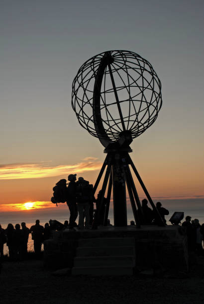 istock Nordkapp. Globe Monument at North Cape, Norway. Midnight at Nordkapp 686929450
