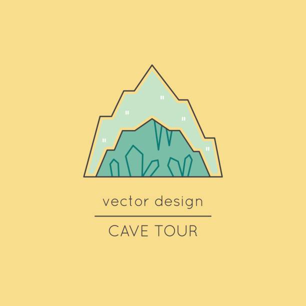 Cave line icon Cave with stalagmites and stalactites, vector thin line icon. Isolated symbol. icon template, element for travel agency products, tour brochure, excursion banner. Simple mono linear modern design. stalactite stock illustrations
