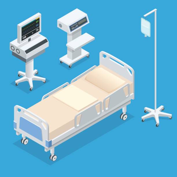 ilustrações de stock, clip art, desenhos animados e ícones de flat 3d vector illustration isometric interior of hospital room. hospital room with beds and comfortable medical equipped in a modern hospital. - equipped