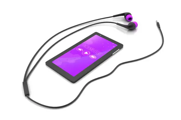 Photo of multimedia smart phone with earphones