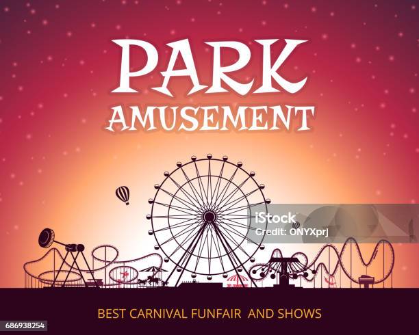 Color Vector Background Of Amusement Park Poster Design With Place For Your Text Stock Illustration - Download Image Now