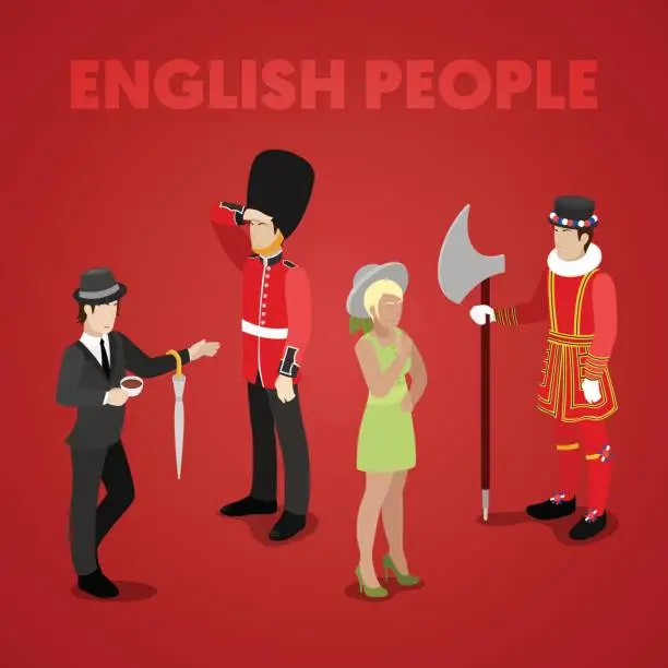 Vector illustration of English People with Guardsman Isometric