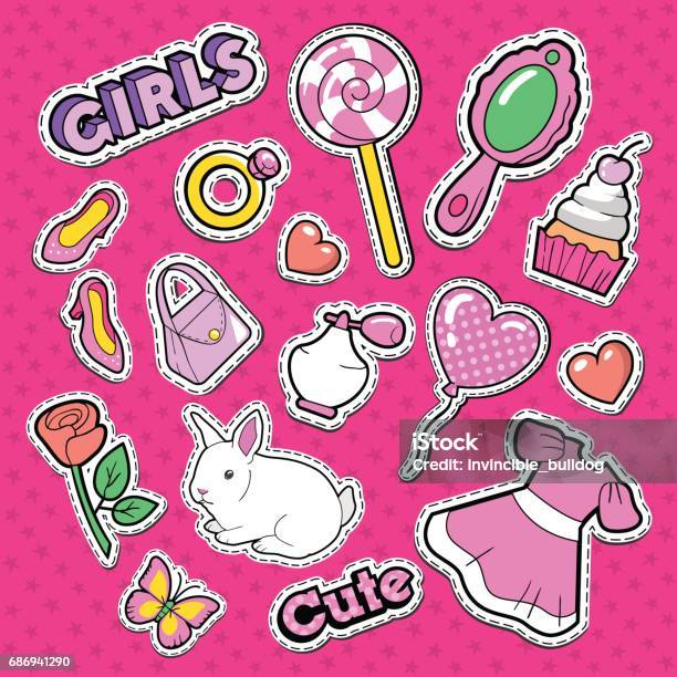 Cute Girl Fashion Stickers Patches And Badges Stock Illustration - Download  Image Now - Adult, Arts Culture and Entertainment, Badge - iStock