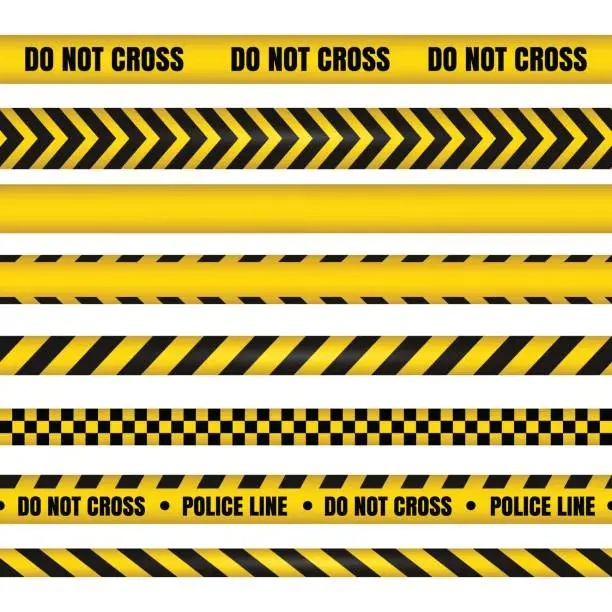 Vector illustration of Police line and do not cross ribbons. Danger tapes.