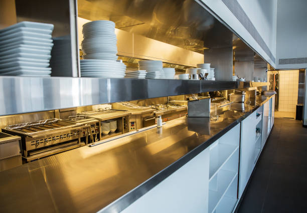 istock Professional kitchen, view counter in steel 686952920