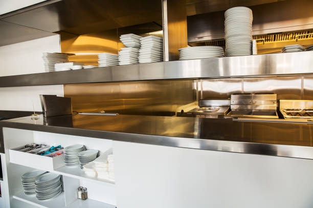 istock Professional kitchen, view counter in steel 686952924