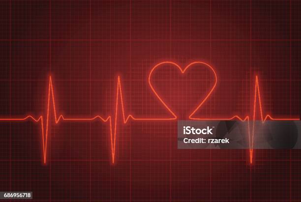 Vector Illustration Of Heart Pulse In Red Stock Illustration - Download Image Now - Electrocardiography, Healthy Lifestyle, Accidents and Disasters