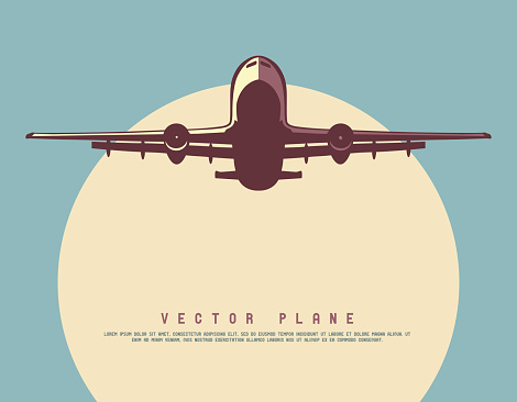 Vector illustration of plane on sunny sky.