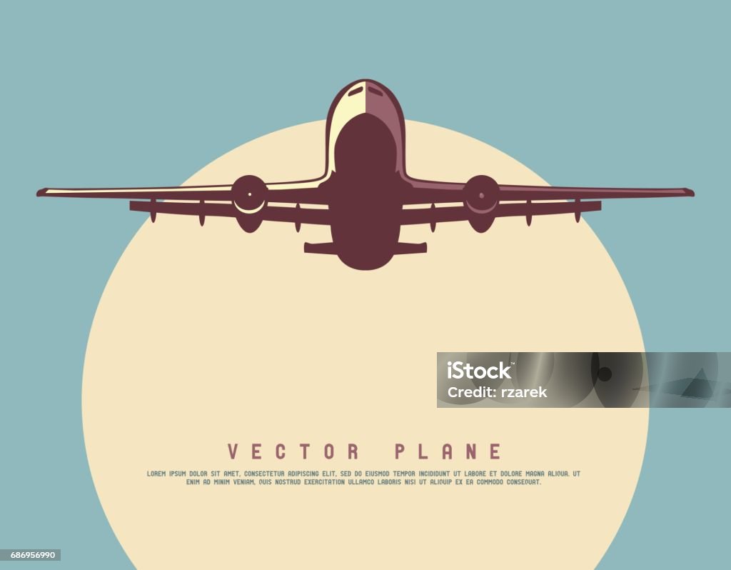 Vector illustration of plane on sunny sky. Airplane stock vector