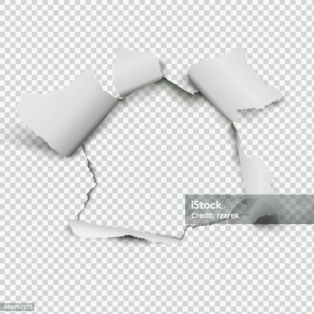 Realistic Hole In Paper On Transparent Background Stock Illustration - Download Image Now - Torn, Hole, Paper