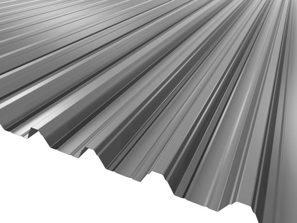 Grey corrugated sheet metal profile 3D illustration Corrugated sheet metal profile 3D illustration forming grey background roof cladding stock illustrations