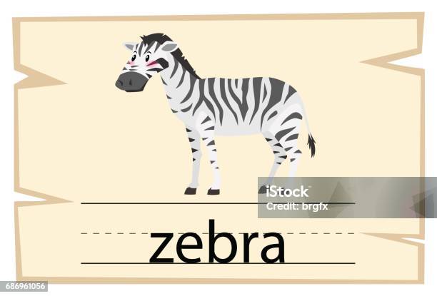 Wordcard Template For Word Zebra Stock Illustration - Download Image Now - Activity, Alphabet, Animal