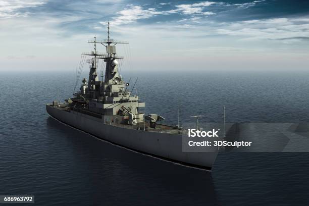 Modern Warship In High Seas Stock Photo - Download Image Now - US Navy, Ship, Battleship