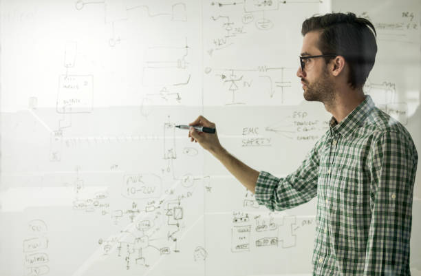 istock Profile view of young graphic designer drawing strategy in the office. 686970828