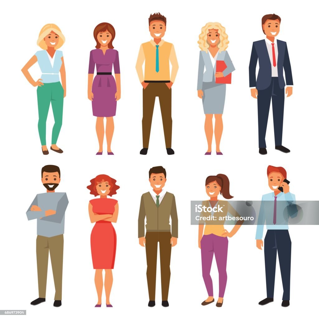 Business People. Vector Illustration Group of business men and women isolated on white background. Office work. Teamwork Adult stock vector