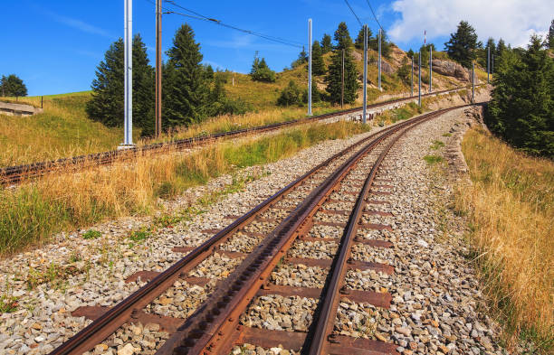 Rack railroad on Mt. Rigi in Switzerland, the picture was taken at the very beginning of autumn.