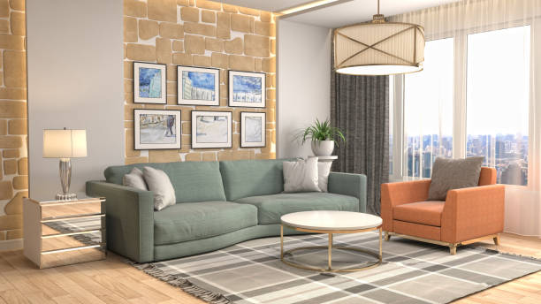 istock Interior living room. 3d illustration 687000236