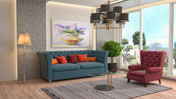 istock Interior living room. 3d illustration 687000244