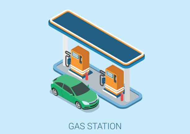 газ нефти азс плоский 3d веб изометрический вектор концепции инфографики. сбор нефти. - isometric gas station transportation car stock illustrations
