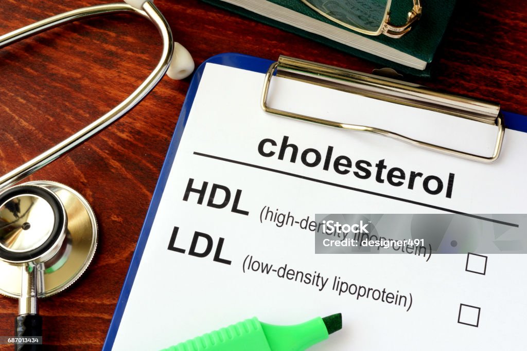 Medical form with words cholesterol HDL LDL. Cholesterol Stock Photo