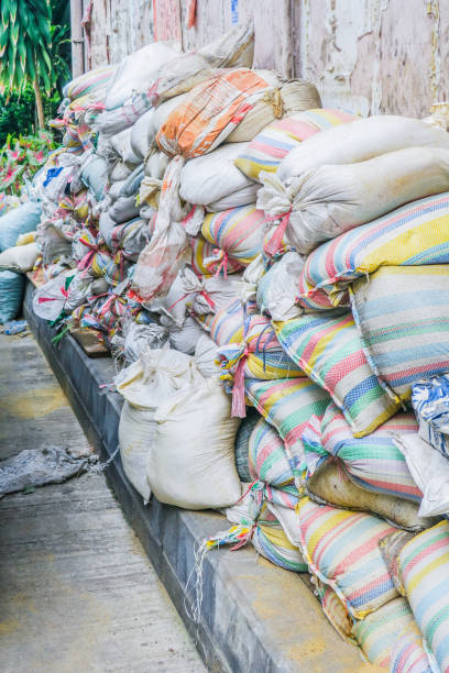 istock Sandbags pile for flood defense 687013702