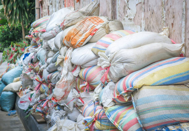istock Sandbags pile for flood defense 687013704