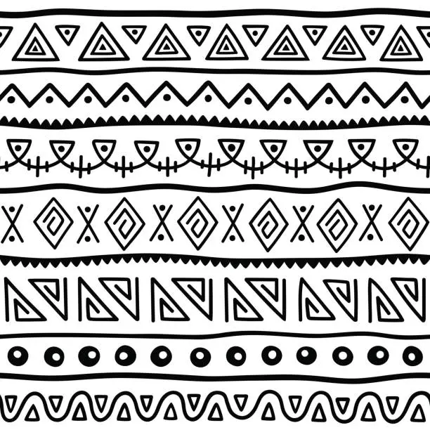 Vector illustration of Seamless pattern in ethnic style. Ornamental element African theme. Set of seamless vintage decorative tribal border. Traditional African pattern background with tribal elements form.