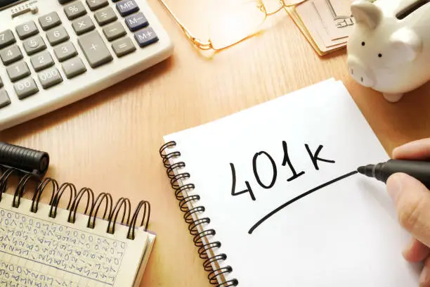 401k written in a note. Pension concept.