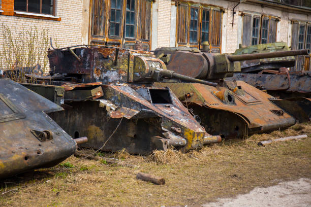 Destroyed Soviet Old Tanks Stock Photo - Download Image Now