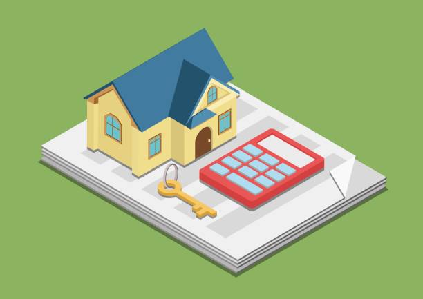 istock Real estate costs expenses value rent price concept flat 3d web isometric infographic vector. House key calculator on paper advertisement. Creative people collection. 687023948