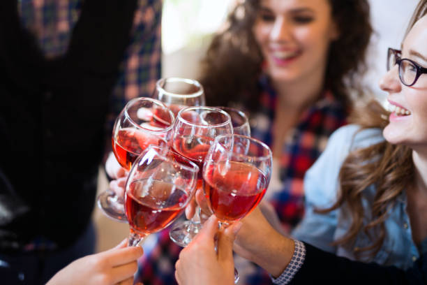 istock Wine tasting event by happy people concept 687026814