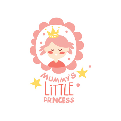 Mummys little princess label, colorful hand drawn vector Illustration for girls posters, fashion patches stickers, children fabric, clothing, girls room