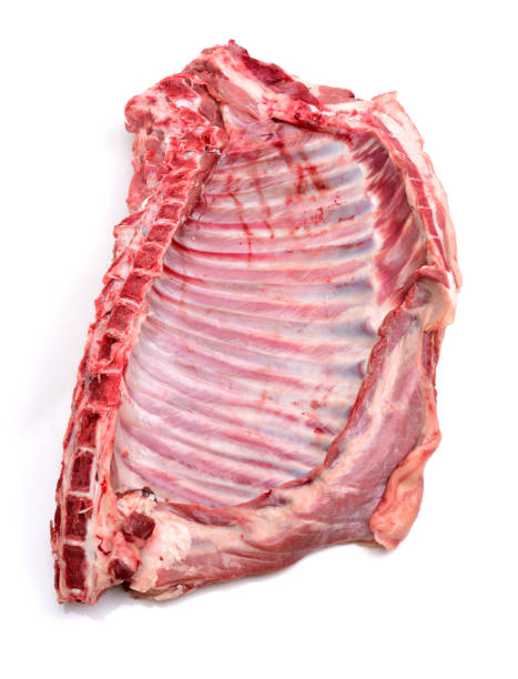 viande d’agneau crue sur fond blanc - chop rack of lamb cutlet food photos et images de collection