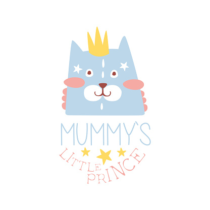 Mummys little prince label, colorful hand drawn vector Illustration for girls posters, fashion patches stickers, children fabric, clothing, girls room