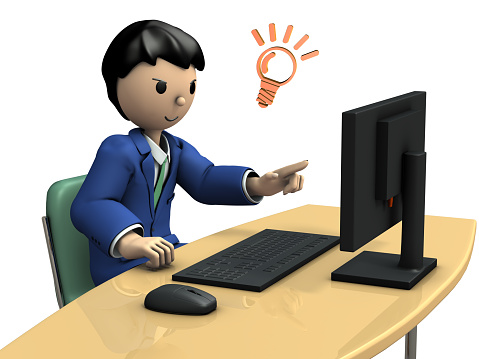 Business person searching for information. 3D illustration