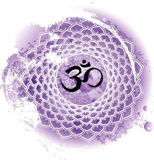 seventh crown chakra Sahasrara on purple watercolor background vector art illustration