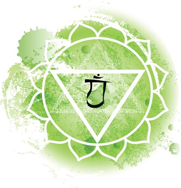 forth chakra anahata on green watercolor background vector art illustration