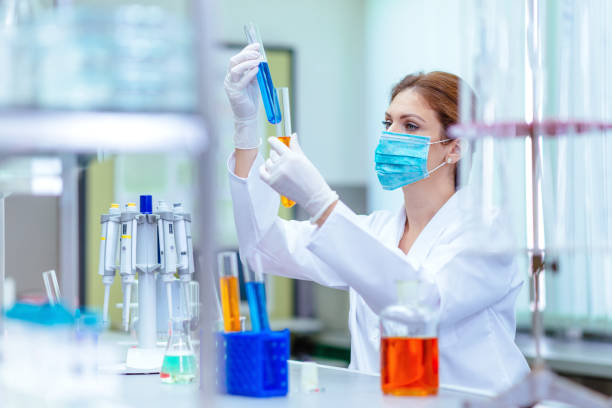 istock Checking the chemical reaction in laboratory 687061444
