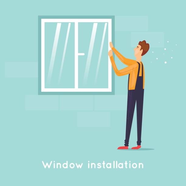 illustrations, cliparts, dessins animés et icônes de installation de windows. illustration vectorielle de conception plate. - office backgrounds window glass