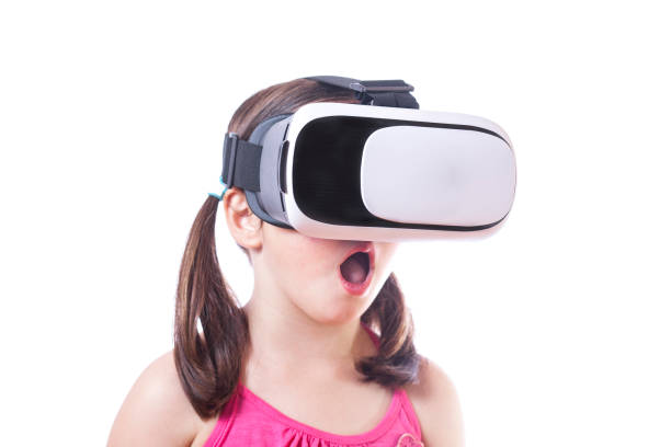 istock Little girl with virtual reality glasses 687072808