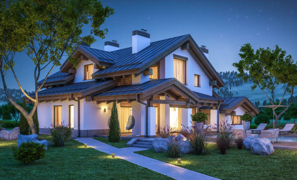 istock 3d rendering of modern cozy house in chalet style 687073330