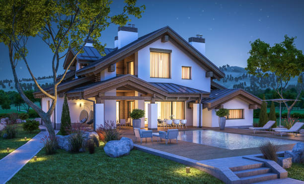 istock 3d rendering of modern cozy house in chalet style 687073332