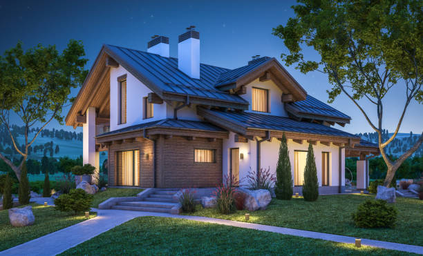 istock 3d rendering of modern cozy house in chalet style 687073388