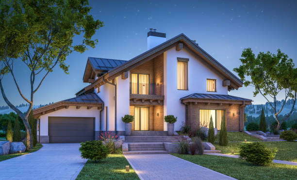 istock 3d rendering of modern cozy house in chalet style 687073462