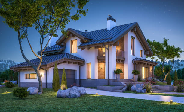 istock 3d rendering of modern cozy house in chalet style 687073464