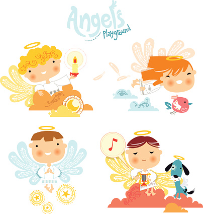Little and cute angels playing and praying