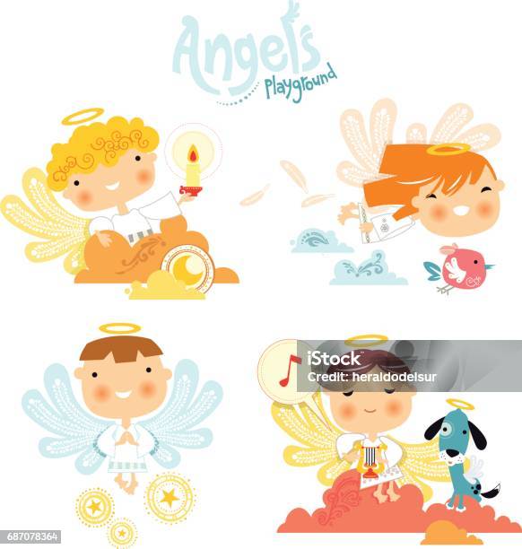 Angels Playground Stock Illustration - Download Image Now - Baptism, Angel, Baby - Human Age