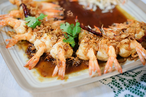Fried shrimps with tamarind sauce is Thailand food