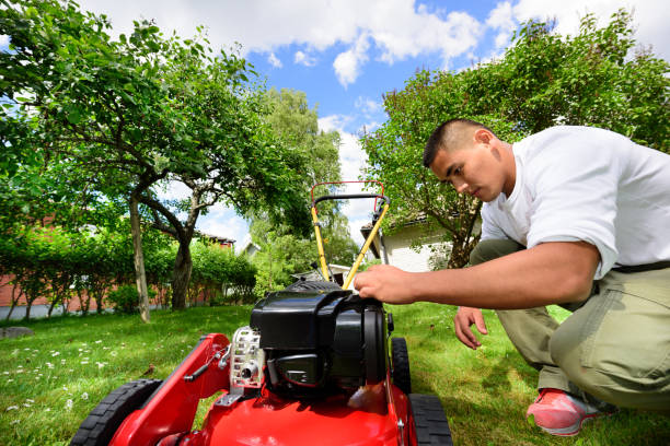 istock Refueling, maintenance / mowing the lawn in nice green garden. 687100126